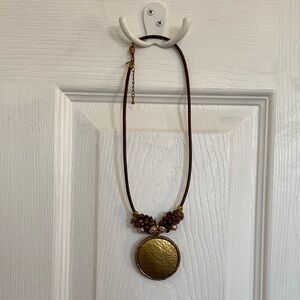 Premier Designs Gold Pendant Necklace with Brown Cord